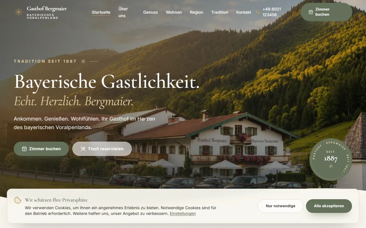 Projektvorschau: Gasthof-Website mit Zimmer, Küche und Tradition