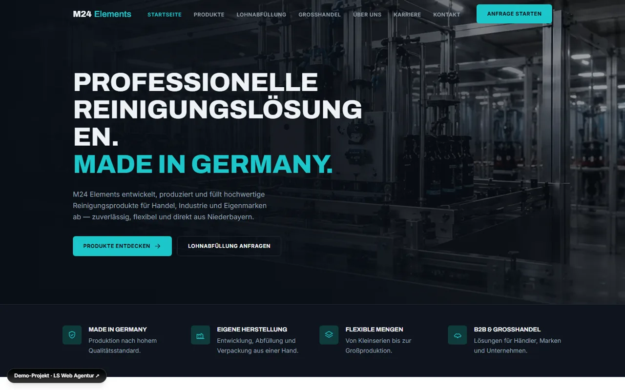 Screenshot: B2B-Produktseite mit eigenem CMS
