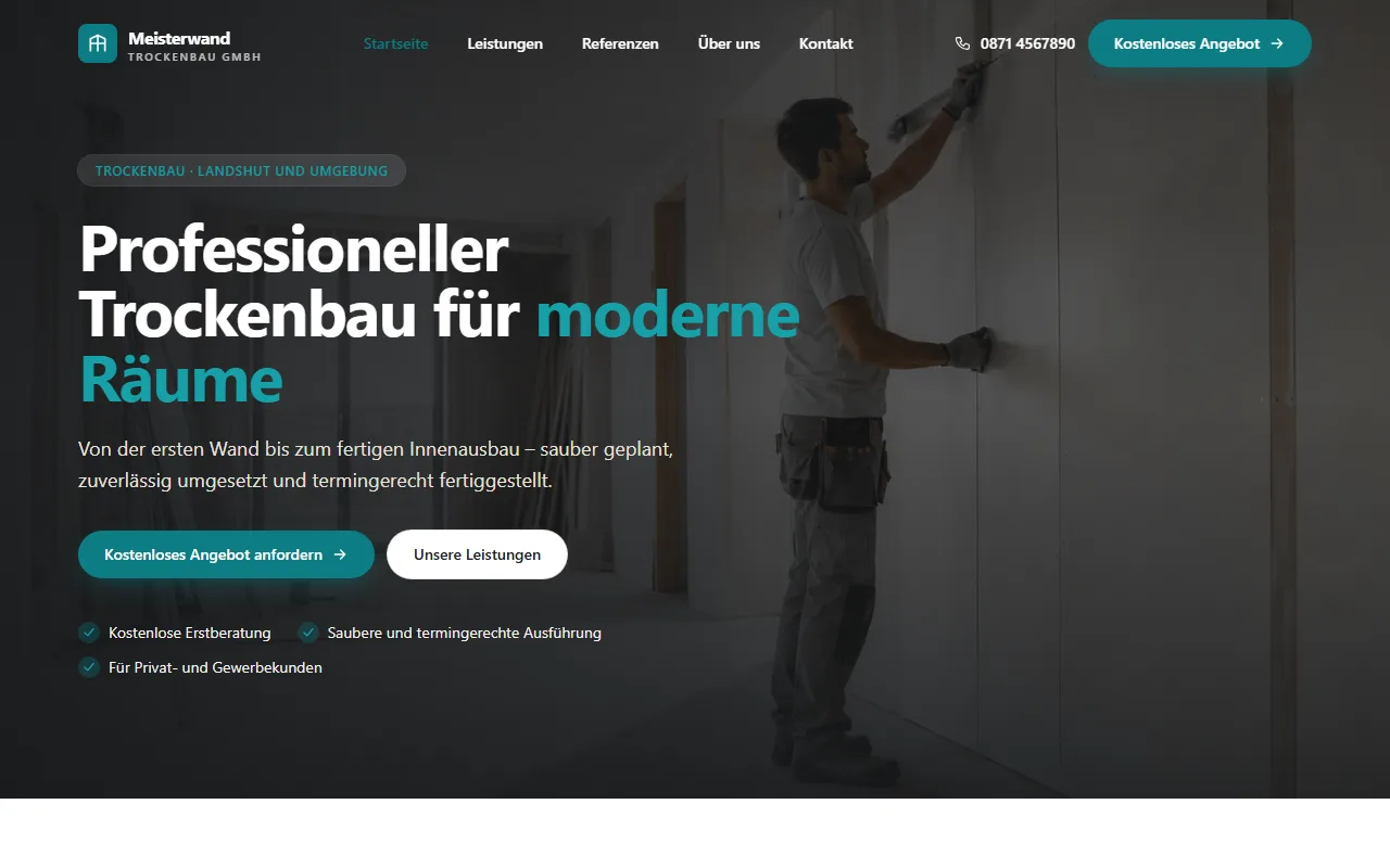 Projektvorschau: Trockenbau-Website mit Vorher-Nachher-Slider