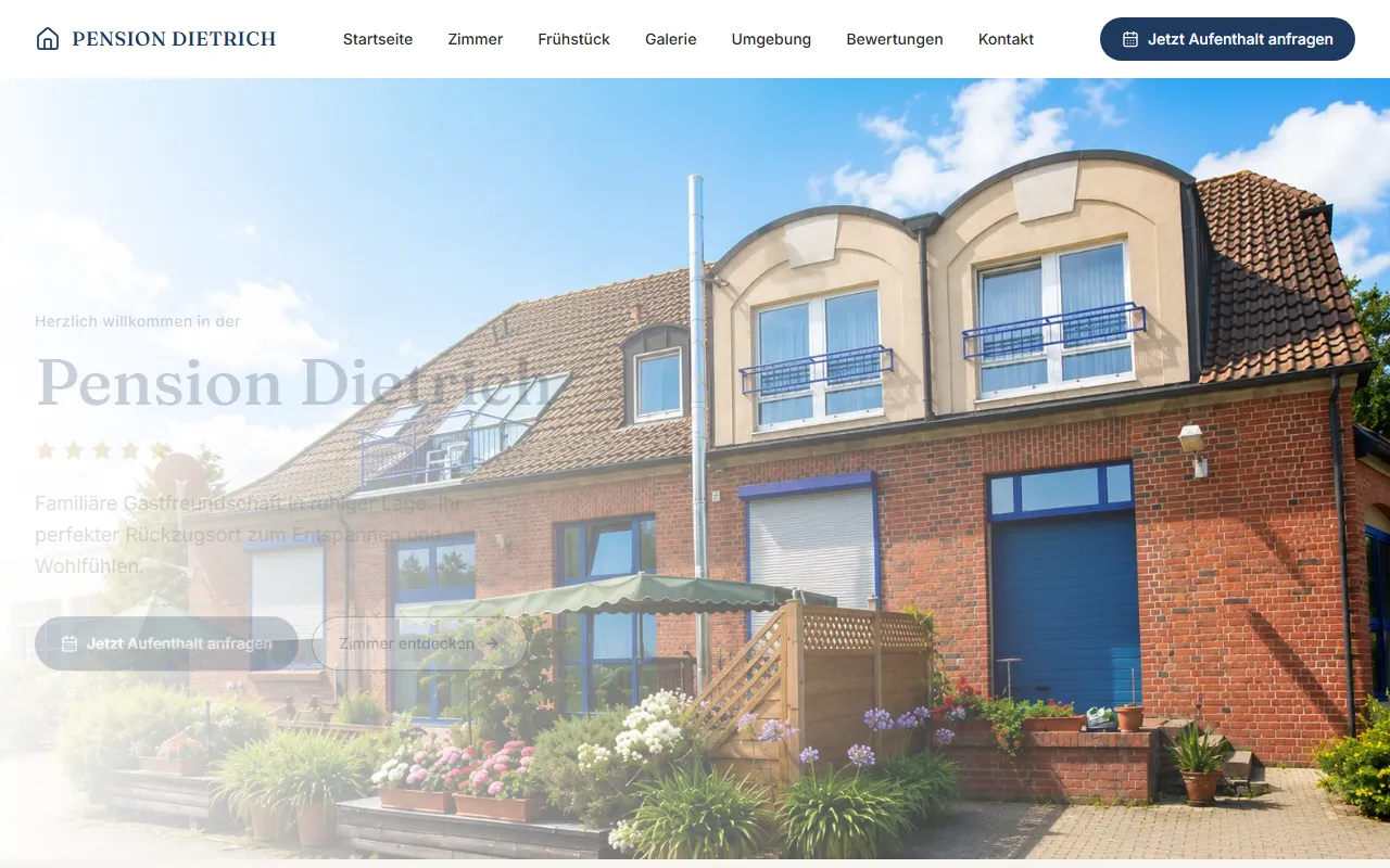 Screenshot: Pension-Website als kompakter One-Pager